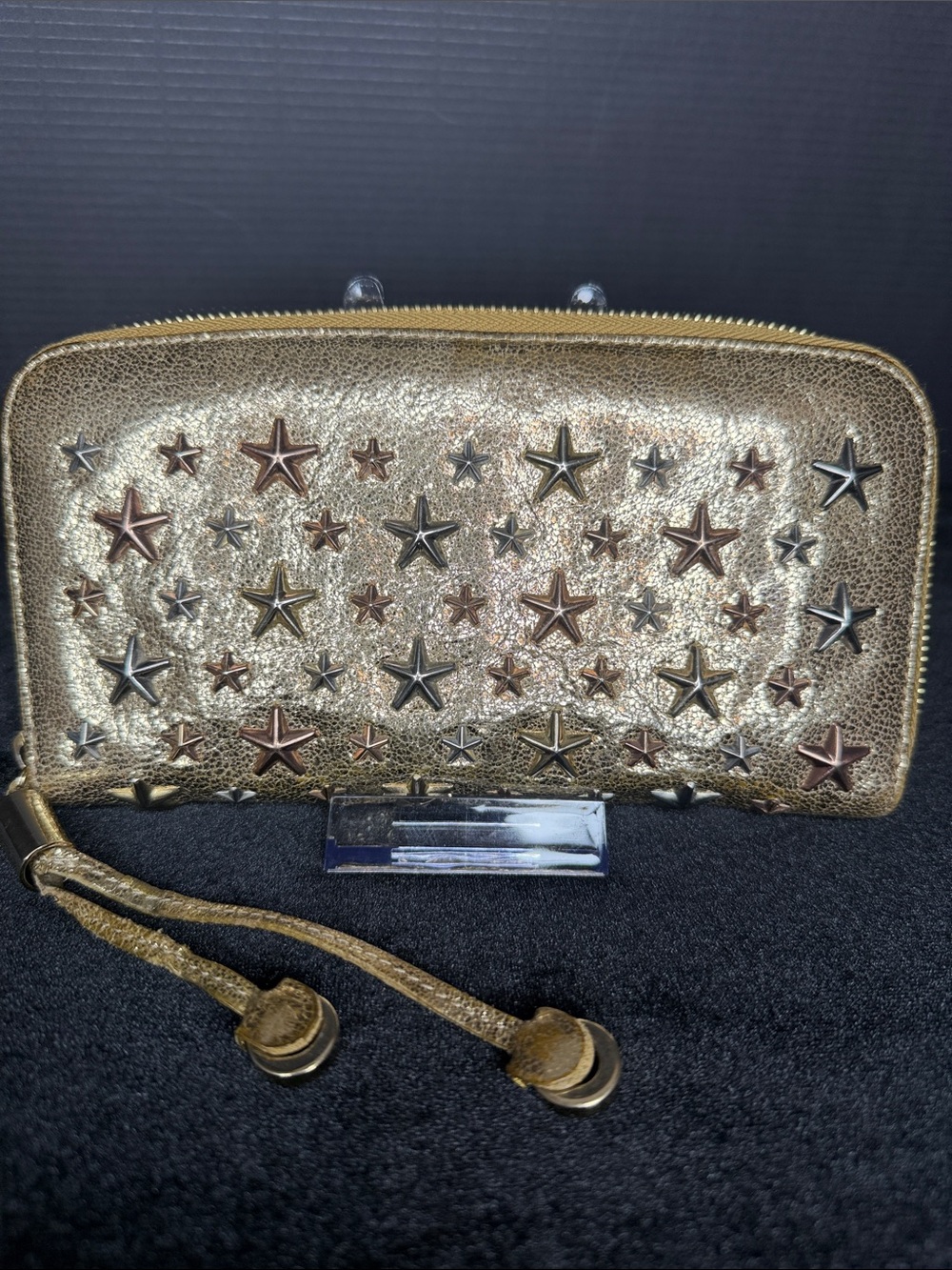 Jimmy Choo Metallic Gold Star-Stud Zip Wallet